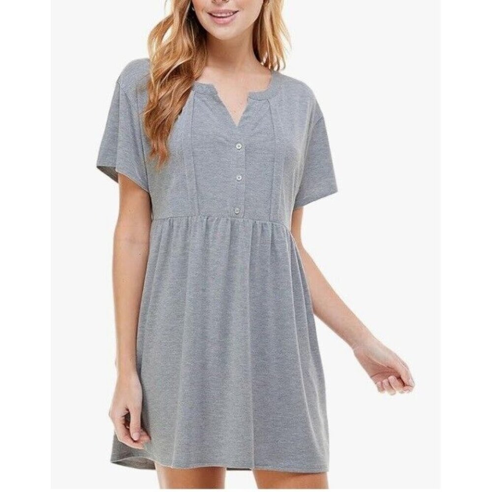 Kingston Grey Juniors M Heather Grey Split Neck Fit Flare Dress NWT BE32